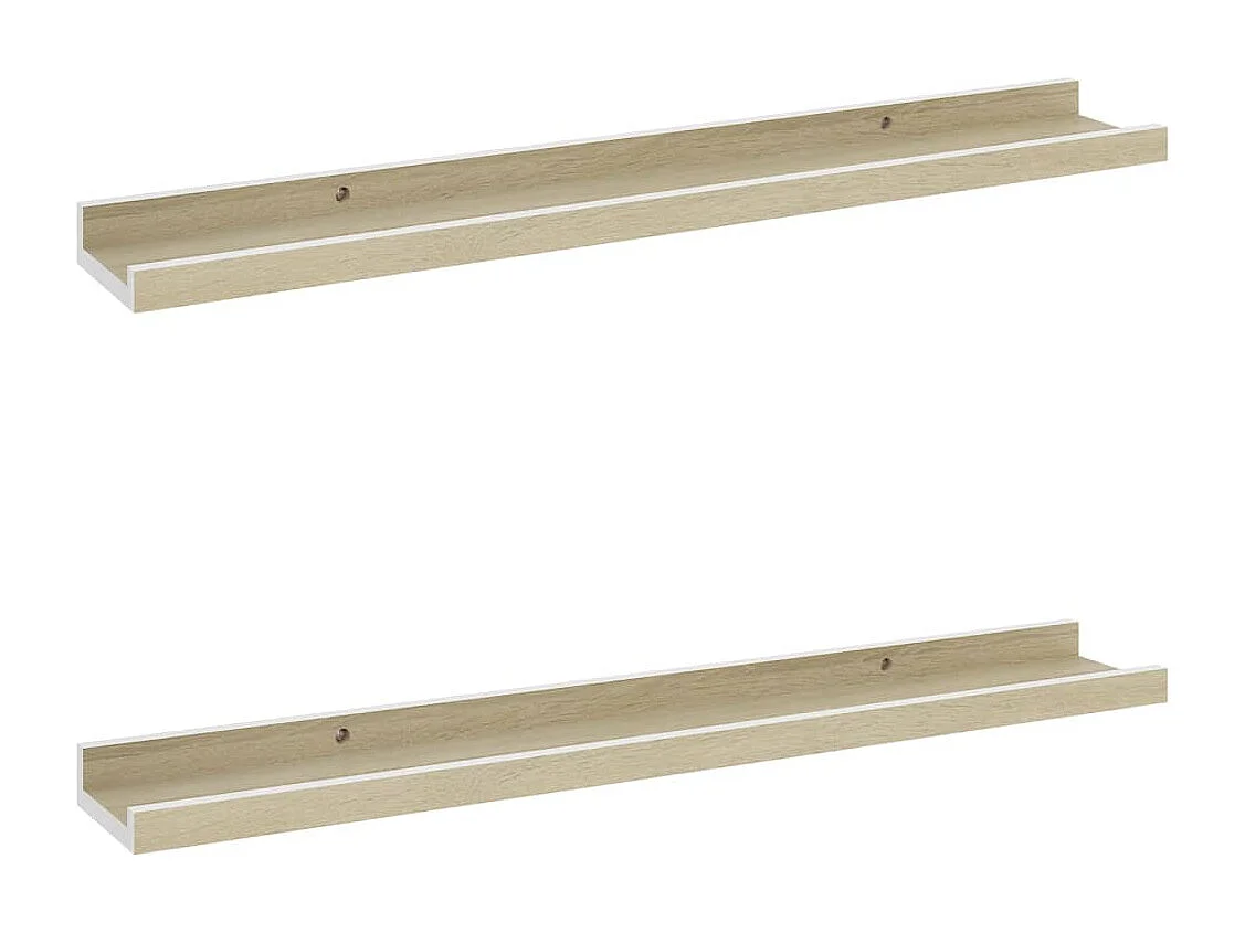 Wandplanken 2 stuks wit en sonoma eiken 60x9x3 cm