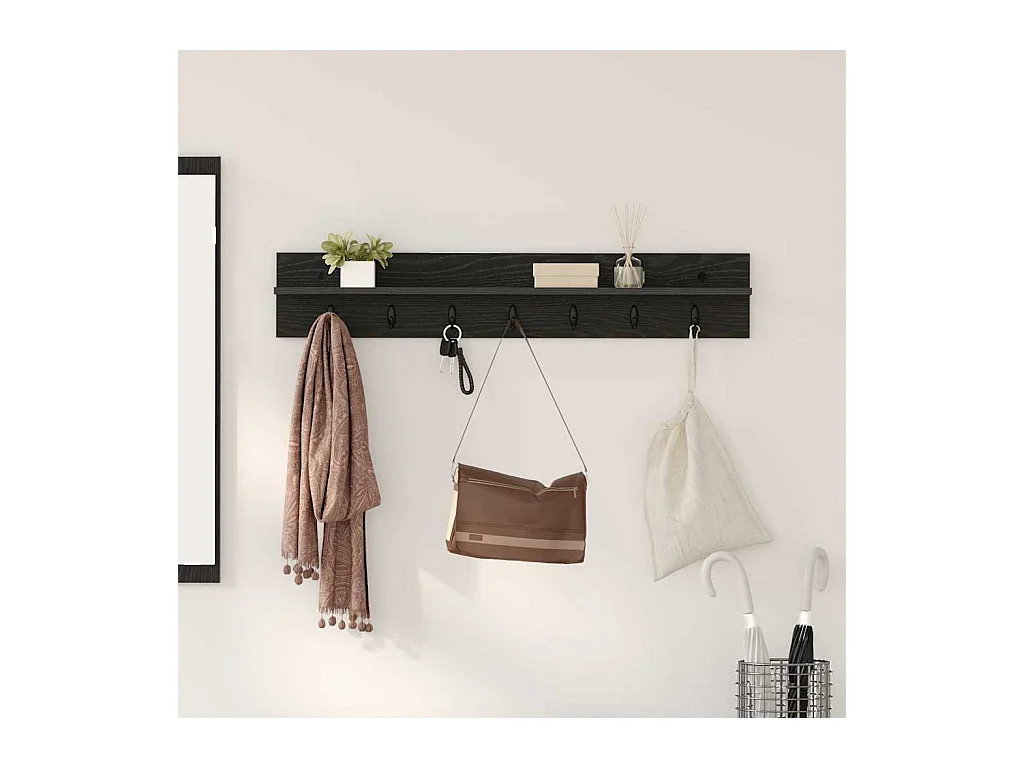 Porte-manteau mural avec étagère Chêne noir 100 x 10.5 x 18 cm