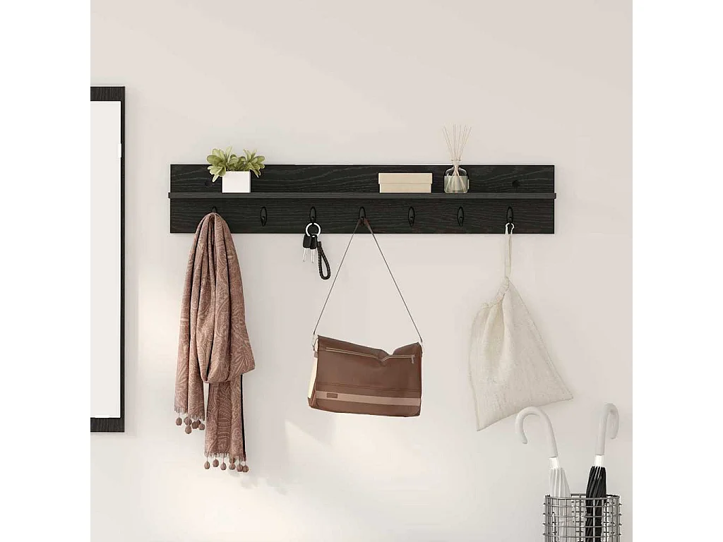 Porte-manteau mural avec étagère Chêne noir 100 x 10.5 x 18 cm