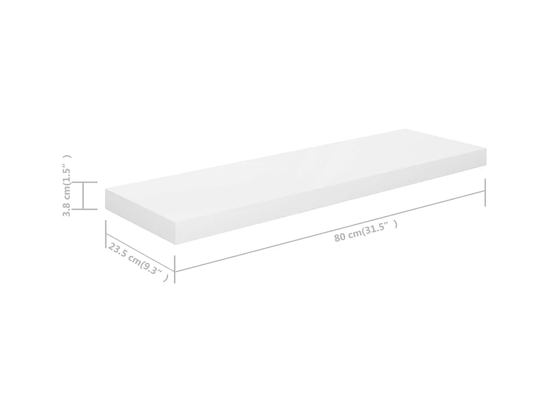 Estante flotante de pared 4 piezas blanco brillante 80x23,5x3,8cm MDF