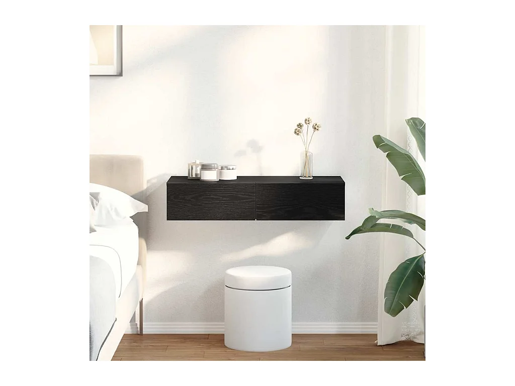 Wandplank met lades zwart 80x33x17 cm bewerkt hout