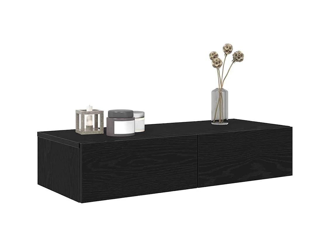 Wandplank met lades zwart 80x33x17 cm bewerkt hout
