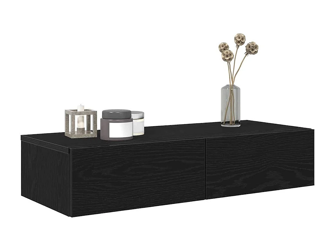 Étagère murale avec tiroirs noir 80x33x17 cm bois d'ingénierie