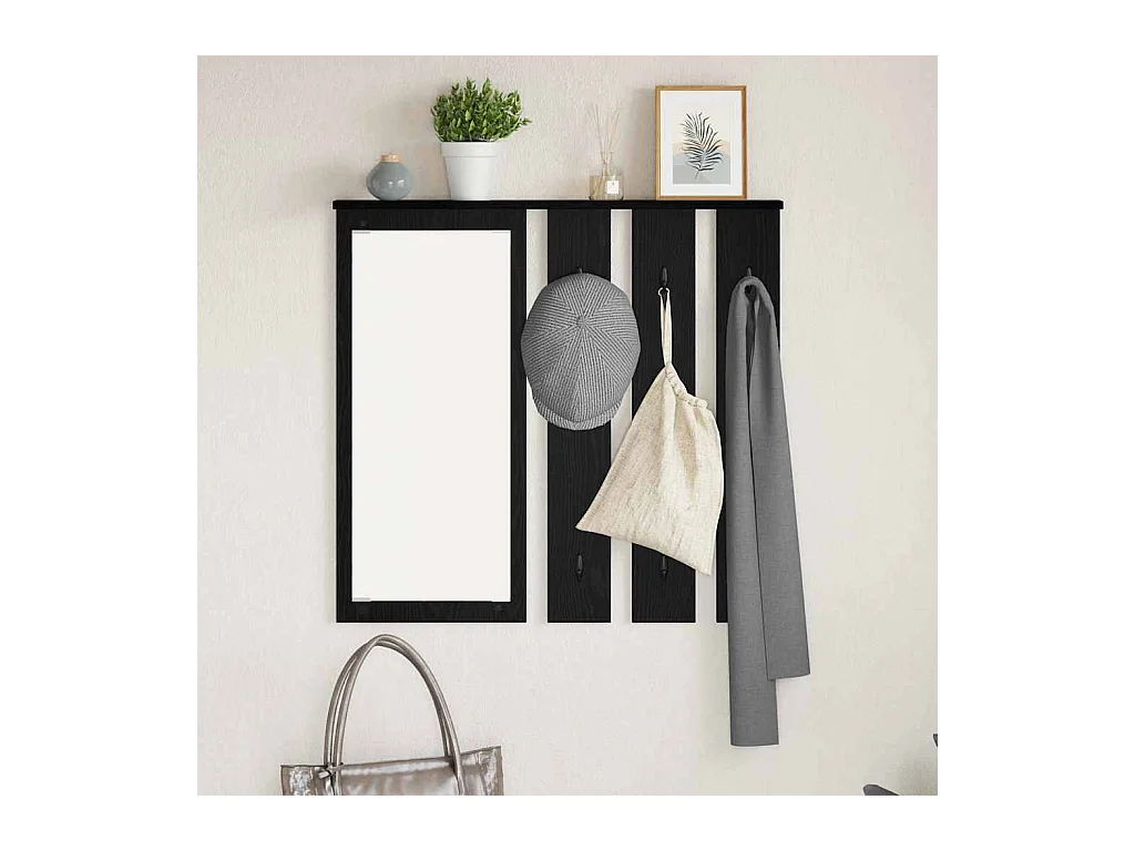 Appendiabiti da parete con ripiano Rovere nero 84 x 10 x 80 cm