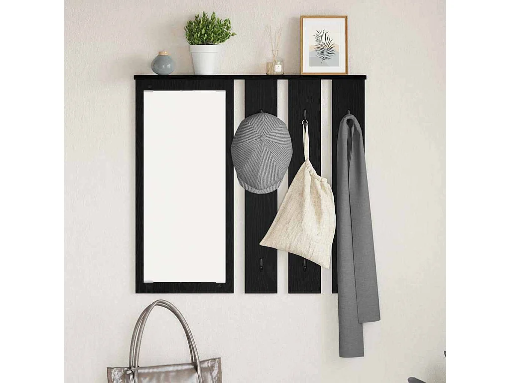 Appendiabiti da parete con ripiano Rovere nero 84 x 10 x 80 cm