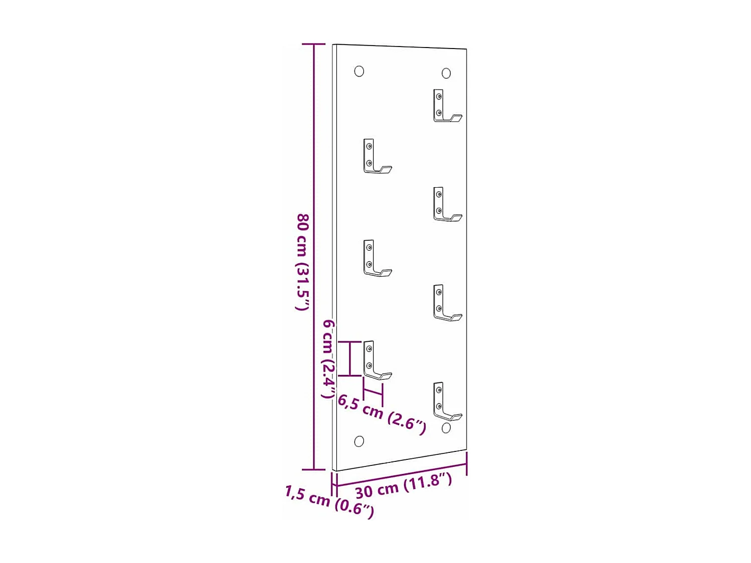 Perchero de pared Blanco 30 x 1,5 x 80 cm Madera de ingeniería
