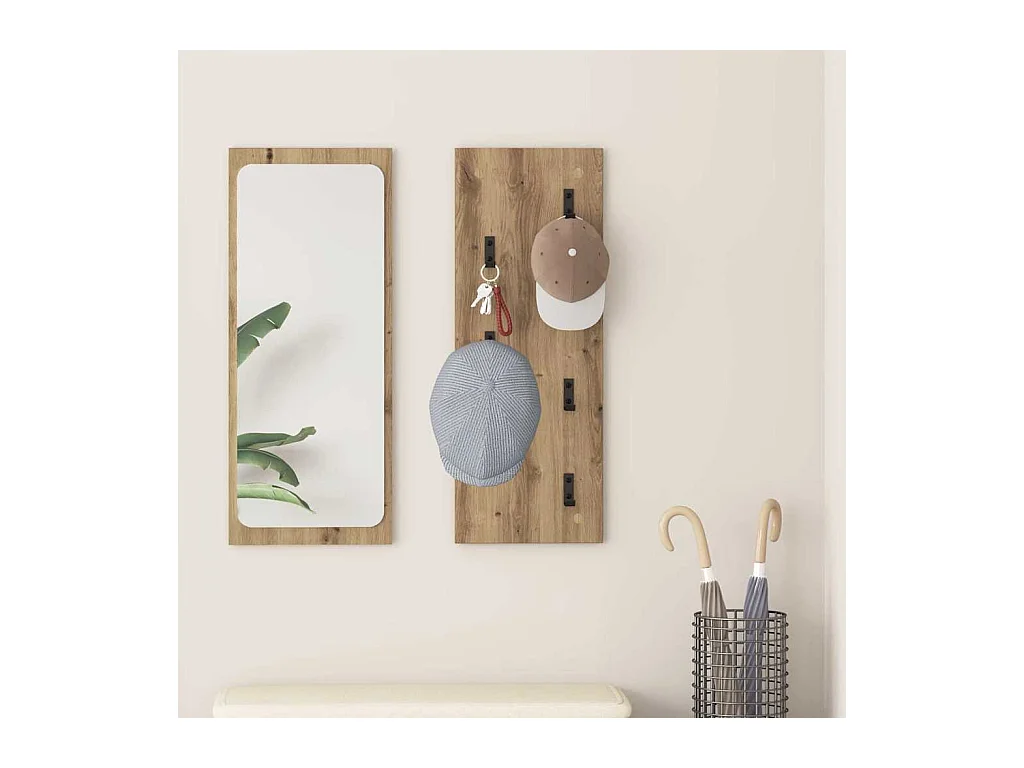 Handgefertigte Wandgarderobe aus Eiche 30 x 1,5 x 80 cm