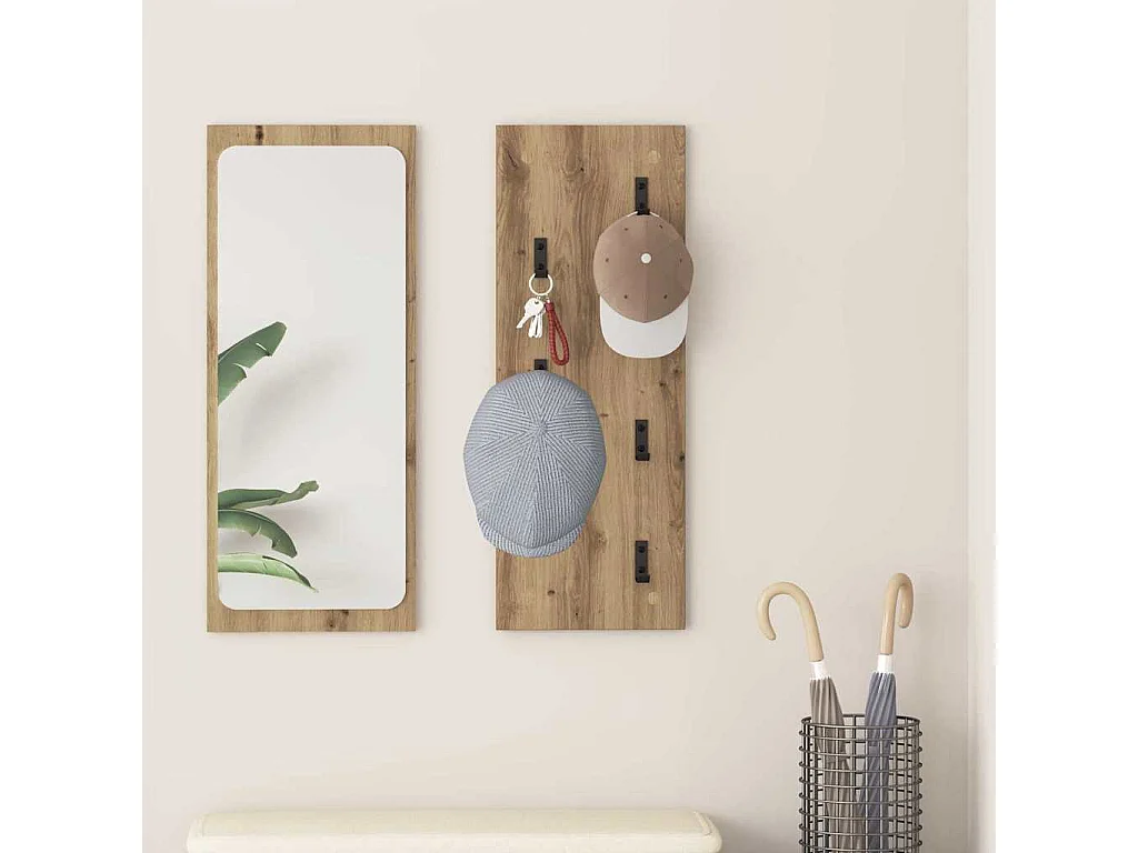 Porte-manteau mural chêne artisanal 30 x 1.5 x 80 cm