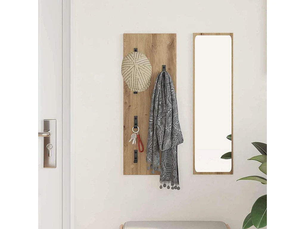Porte-manteau mural chêne artisanal 30 x 1.5 x 80 cm