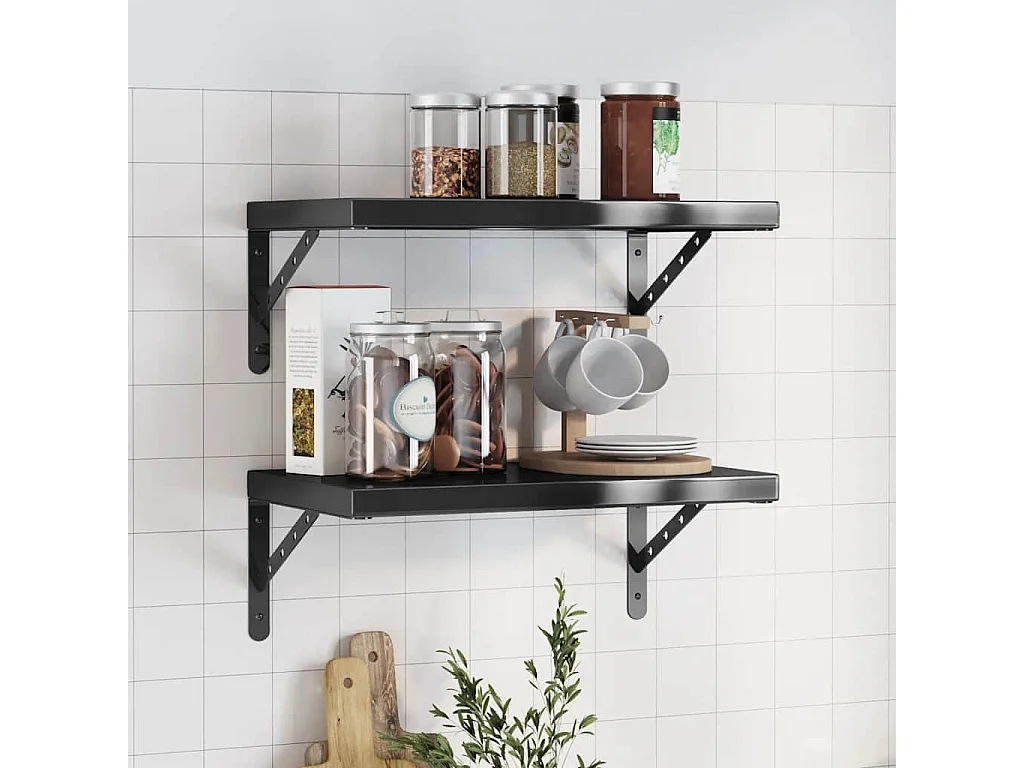 Mensole da parete 2 pezzi 50x30x3 cm acciaio inox nero