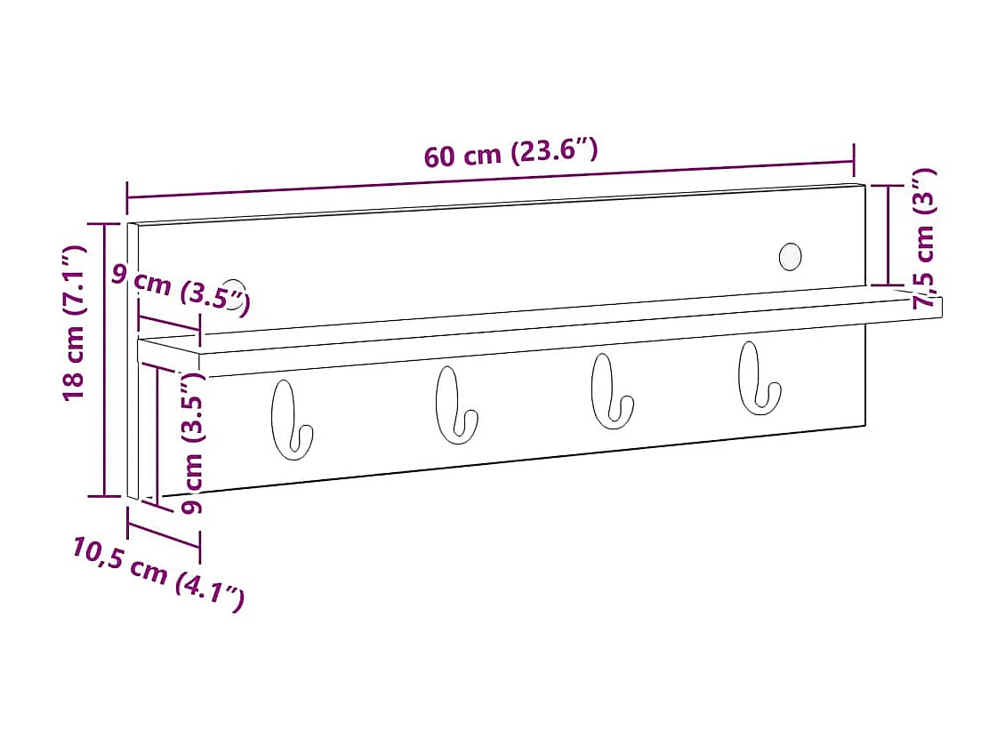 Perchero de pared Blanco 60 x 10,5 x 18 cm Madera de ingeniería