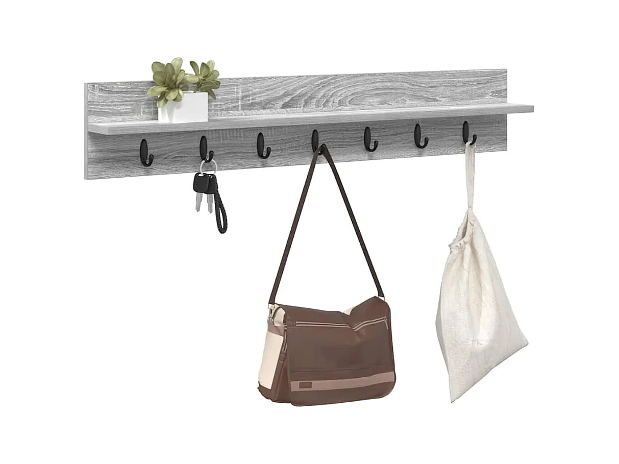 Sonoma wandkapstok met plank, grijs, 100 x 10,5 x 18 cm