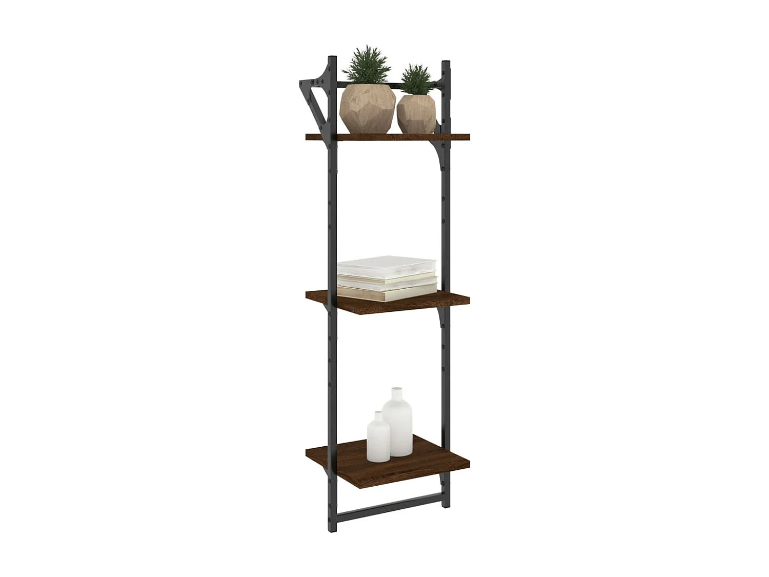 Estantes de pared de 3 niveles con barras, 2 piezas, roble marrón