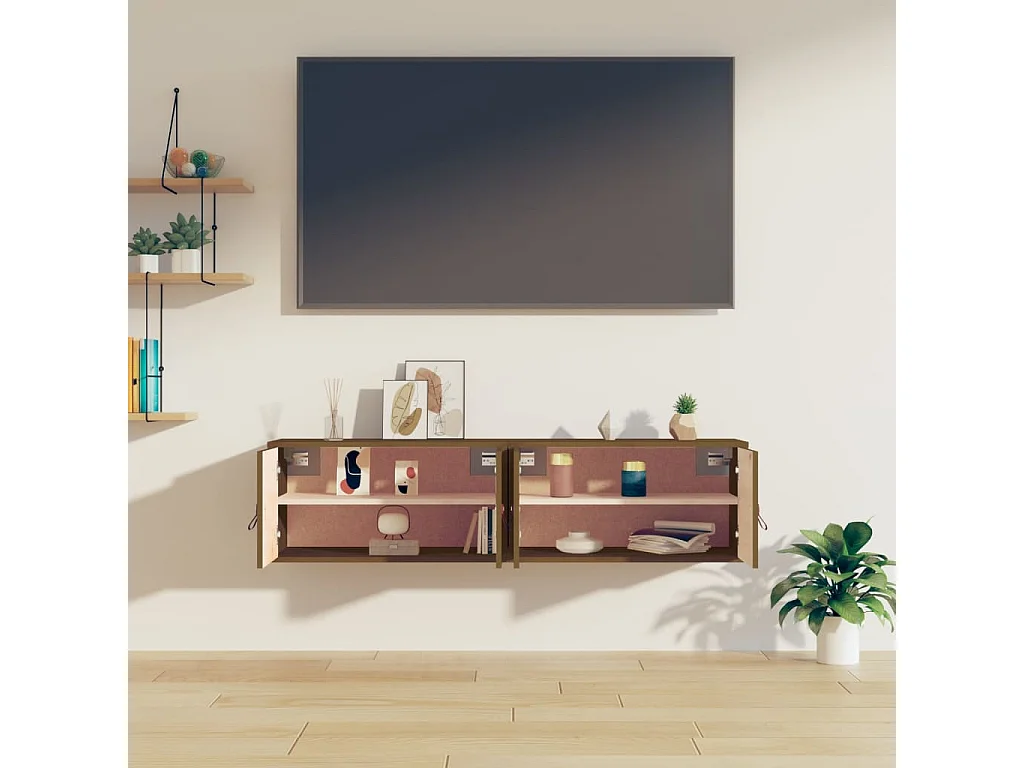 armarios de pared marrón miel 60x30x30cm madera maciza de pino