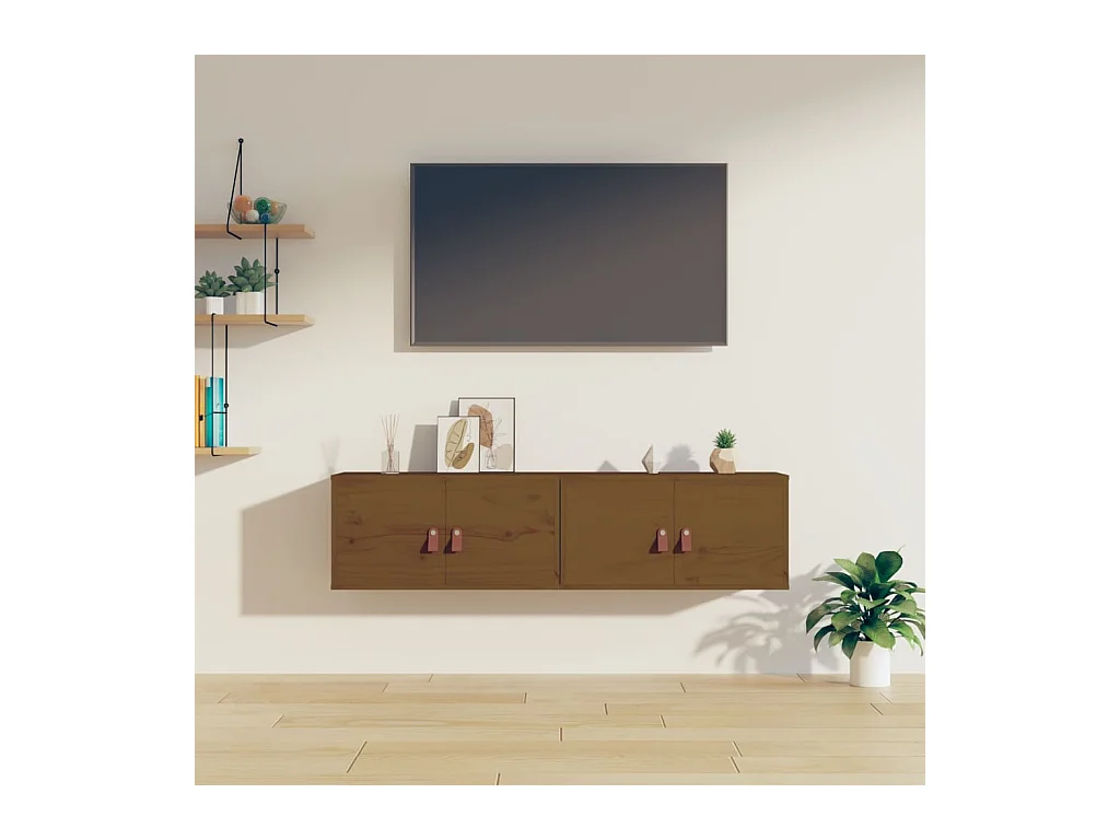 Armoires murales 2pcs Marron miel 60x30x30cm Bois de pin massif