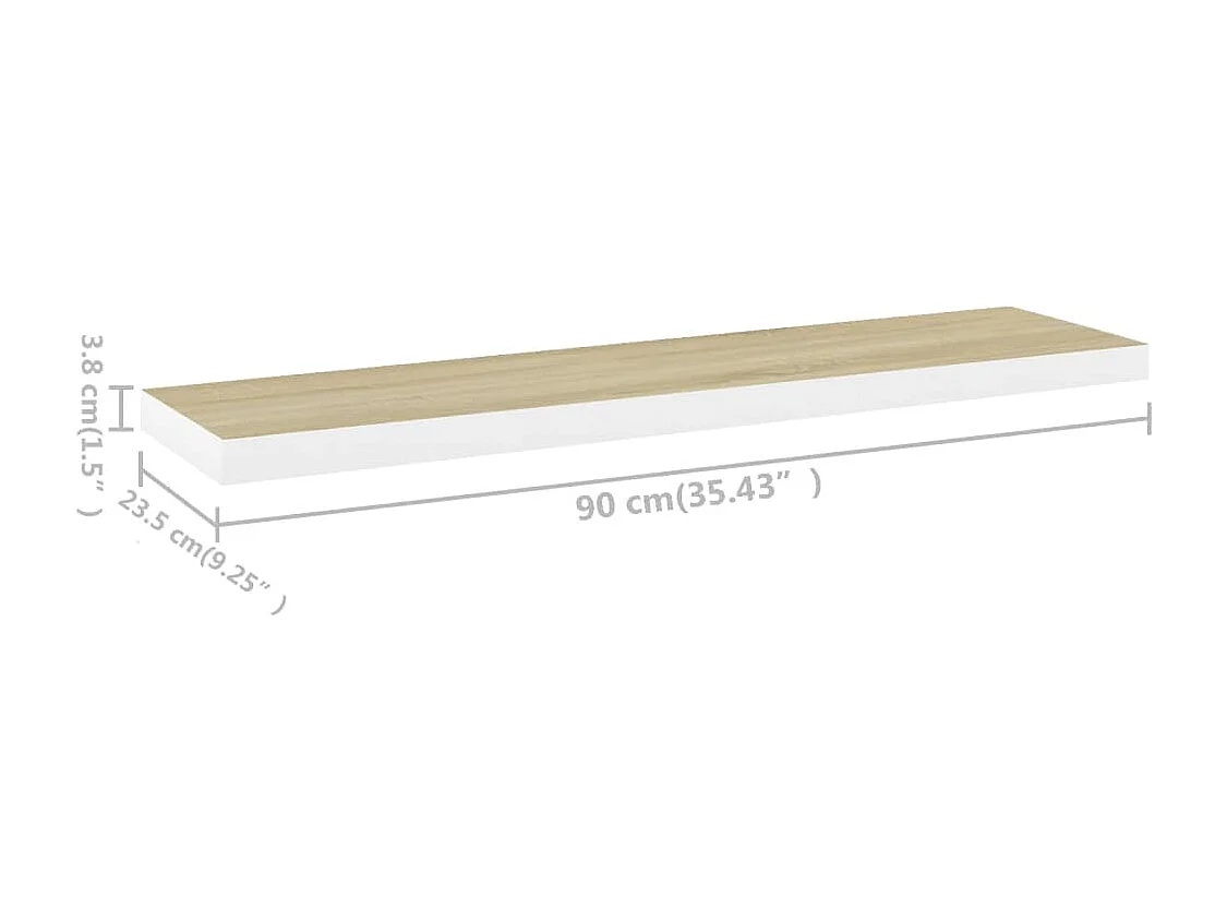 Estante flotante de pared Roble y blanco 90x23,5x3,8 cm MDF