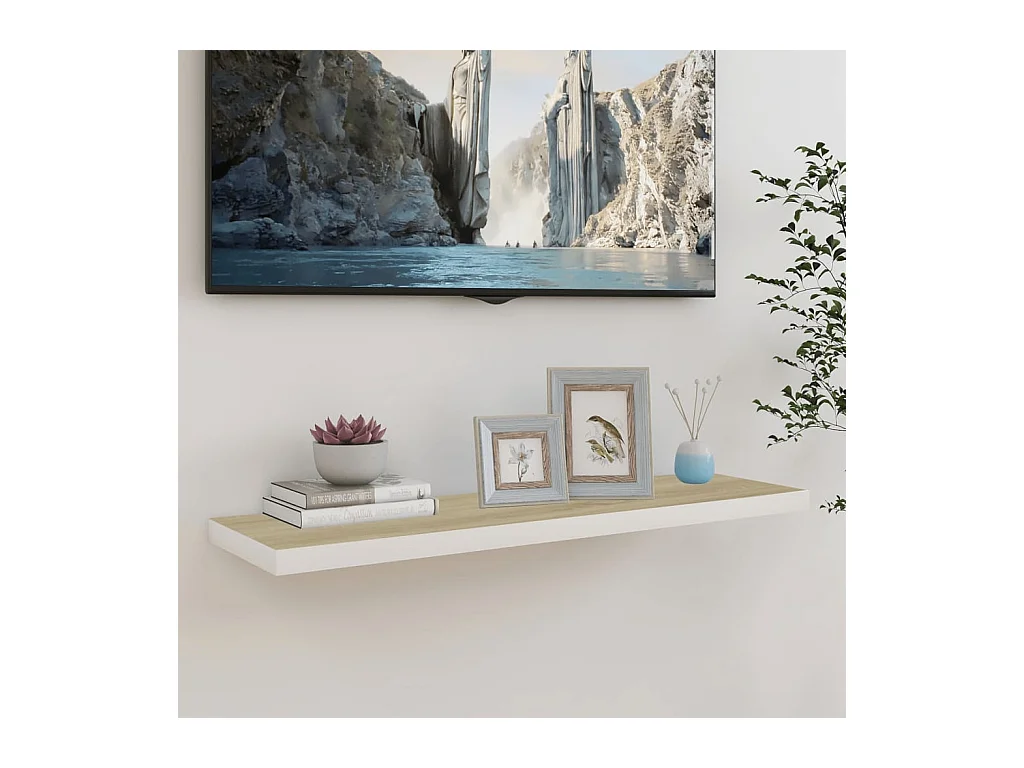Étagère flottante murale Chêne et blanc 90x23,5x3,8 cm MDF