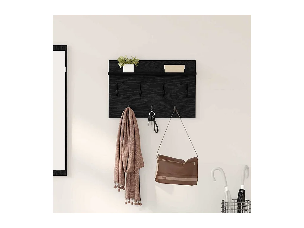 Wandkapstok met plank Zwart eiken 60 x 40 x 12 cm