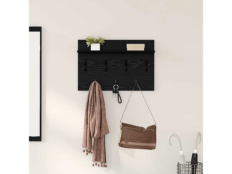 Porte-manteau mural avec étagère Chêne noir 60 x 40 x 12 cm
