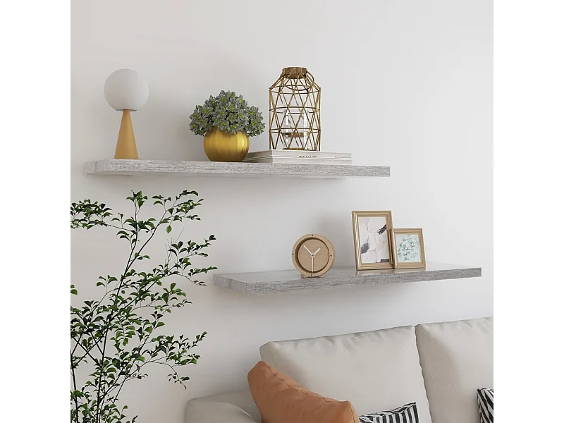 Mensole da parete sospese 2 pezzi grigio cemento 90x23,5x3,8 cm MDF