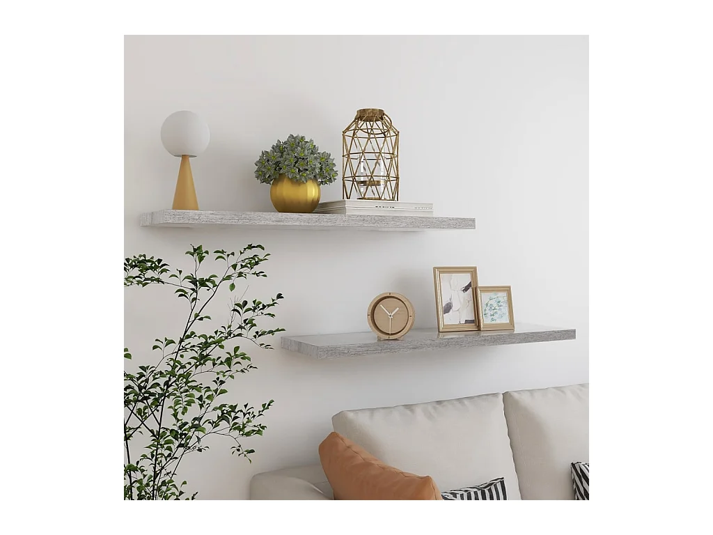 Mensole da parete sospese 2 pezzi grigio cemento 90x23,5x3,8 cm MDF