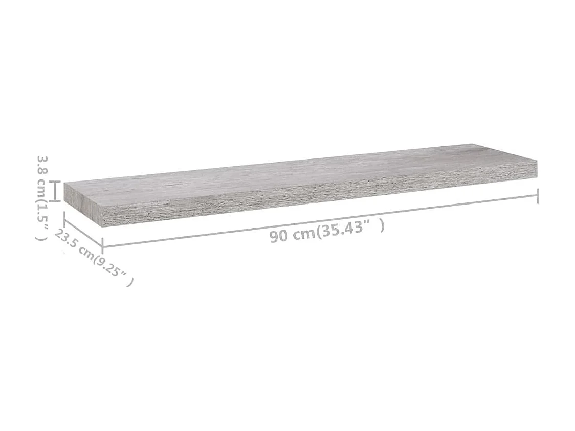 Étagères murales flottantes 2 pcs Gris béton 90x23,5x3,8cm MDF