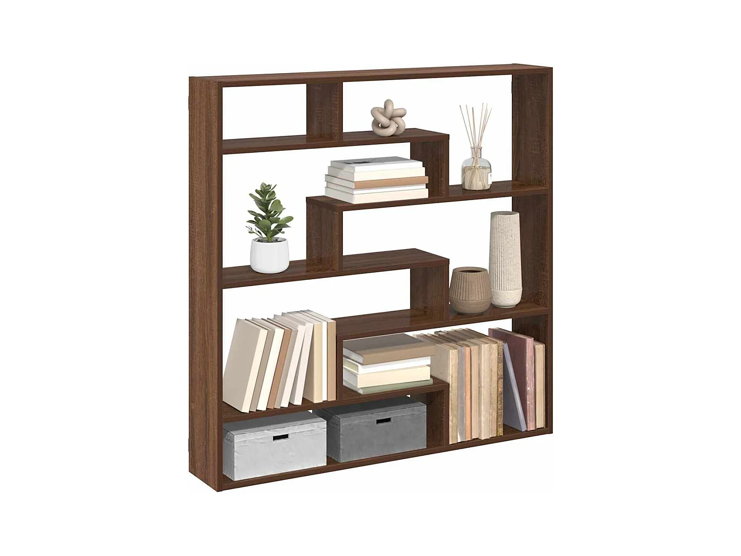 Mensola a cubo da parete a 7 scomparti in rovere marrone