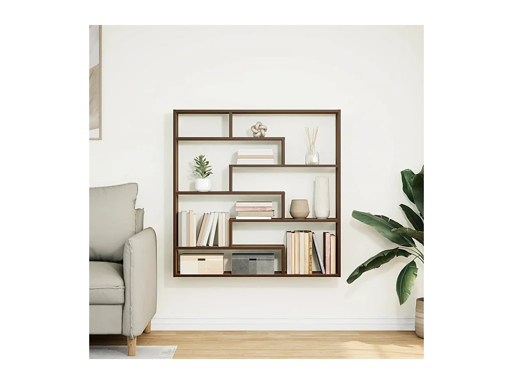 Mensola a cubo da parete a 7 scomparti in rovere marrone