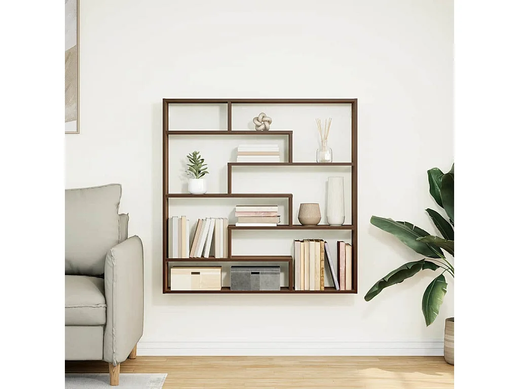 Wandkubusplank met 7 vakken in bruin eikenhout