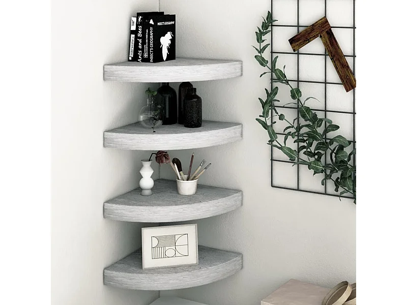 Mensole angolari da parete 4 pezzi Grigio cemento 35x35x3,8 cm MDF