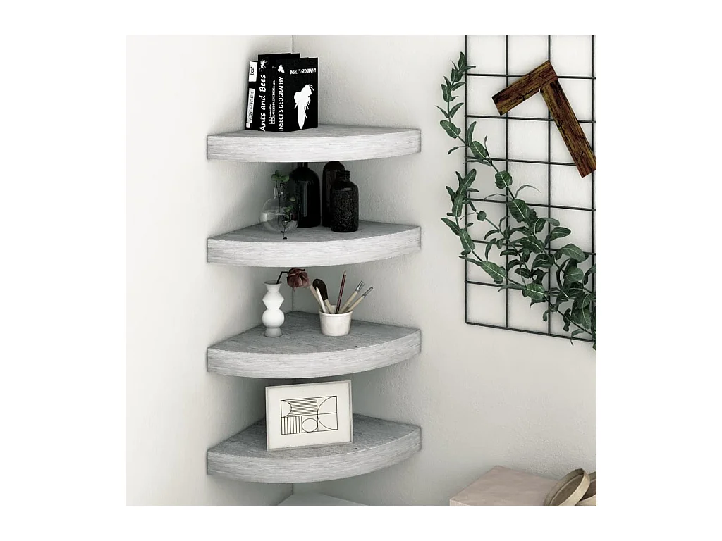 Estantes de esquina de pared 4 piezas Gris hormigón 35x35x3,8 cm MDF