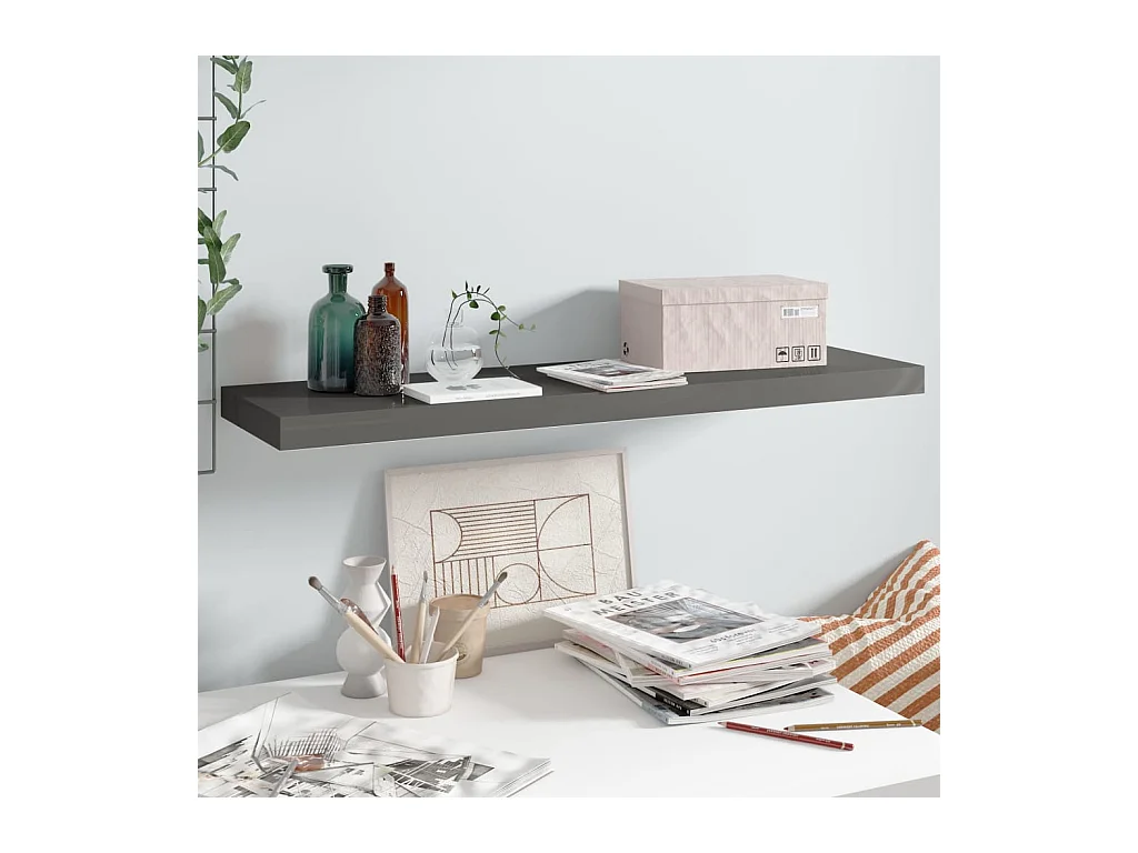 Étagère murale flottante Gris brillant 90x23,5x3,8 cm MDF