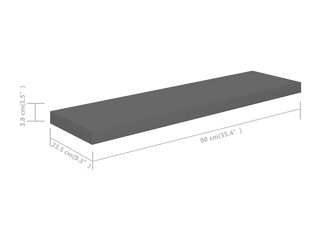 Étagère murale flottante Gris brillant 90x23,5x3,8 cm MDF