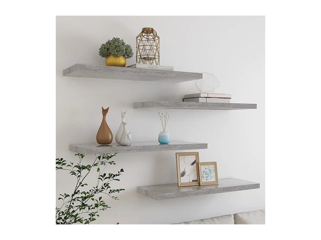 Mensole da parete sospese 4 pezzi grigio cemento 80x23,5x3,8 cm MDF