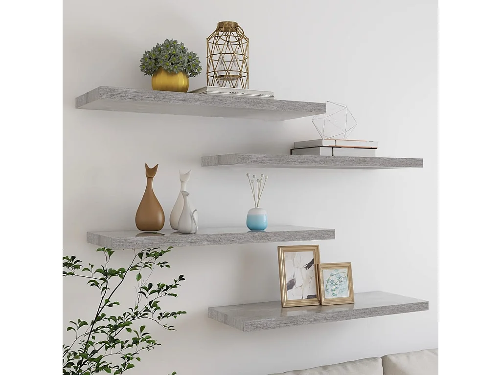 Étagères murales flottantes 4 pcs gris béton 80x23,5x3,8 cm MDF