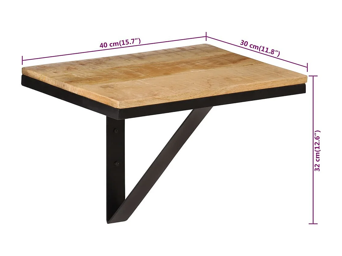 Étagère murale 40x30x32 cm bois massif de manguier et fer