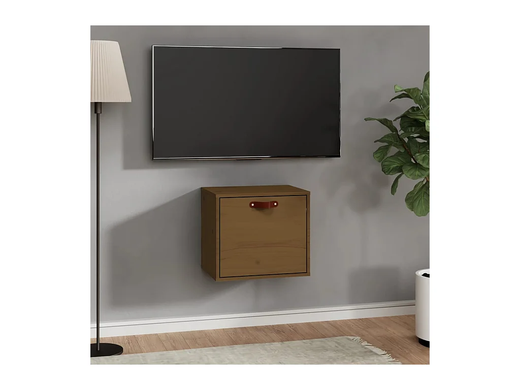 Mobiletto da parete color miele 40x30x35 cm in legno massello di pino