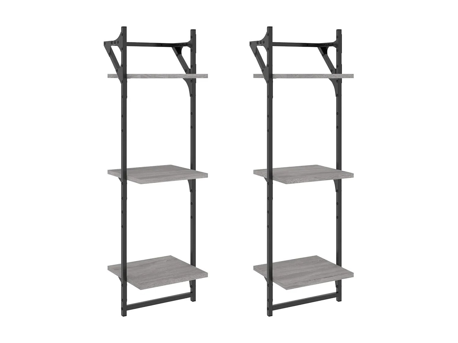 Estantes de pared de 3 niveles con barras, 2 unidades, color gris Sonoma