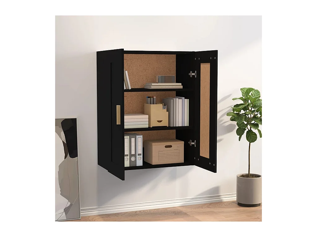 Mobiletto da parete nero 69,5x32,5x90 cm in legno ingegnerizzato