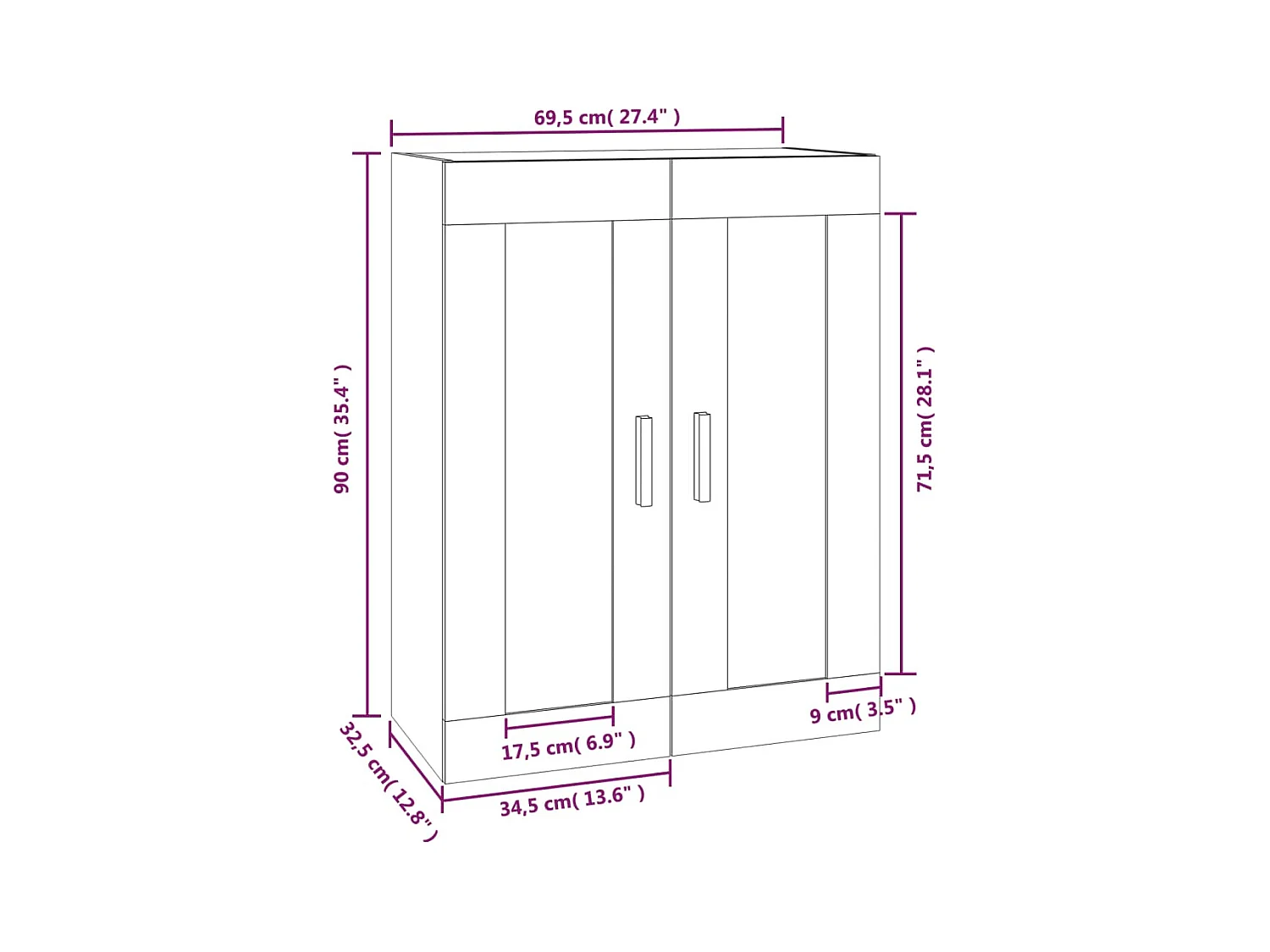 Mobiletto da parete nero 69,5x32,5x90 cm in legno ingegnerizzato