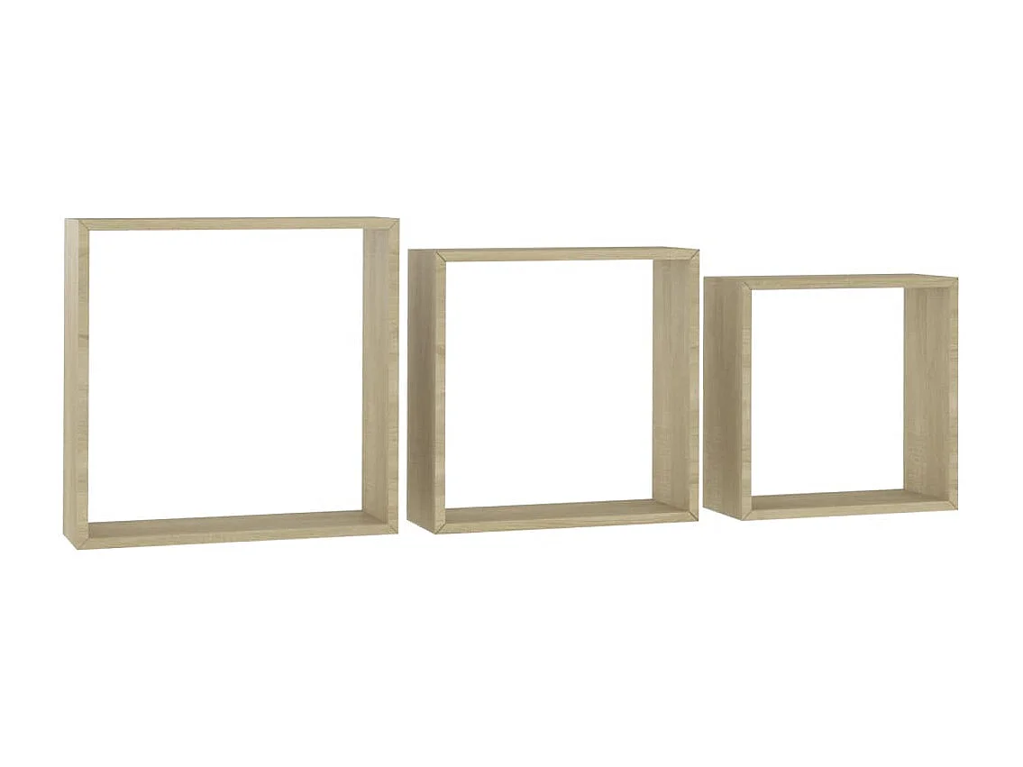 Estantes de pared cúbicos de 3 piezas, roble Sonoma