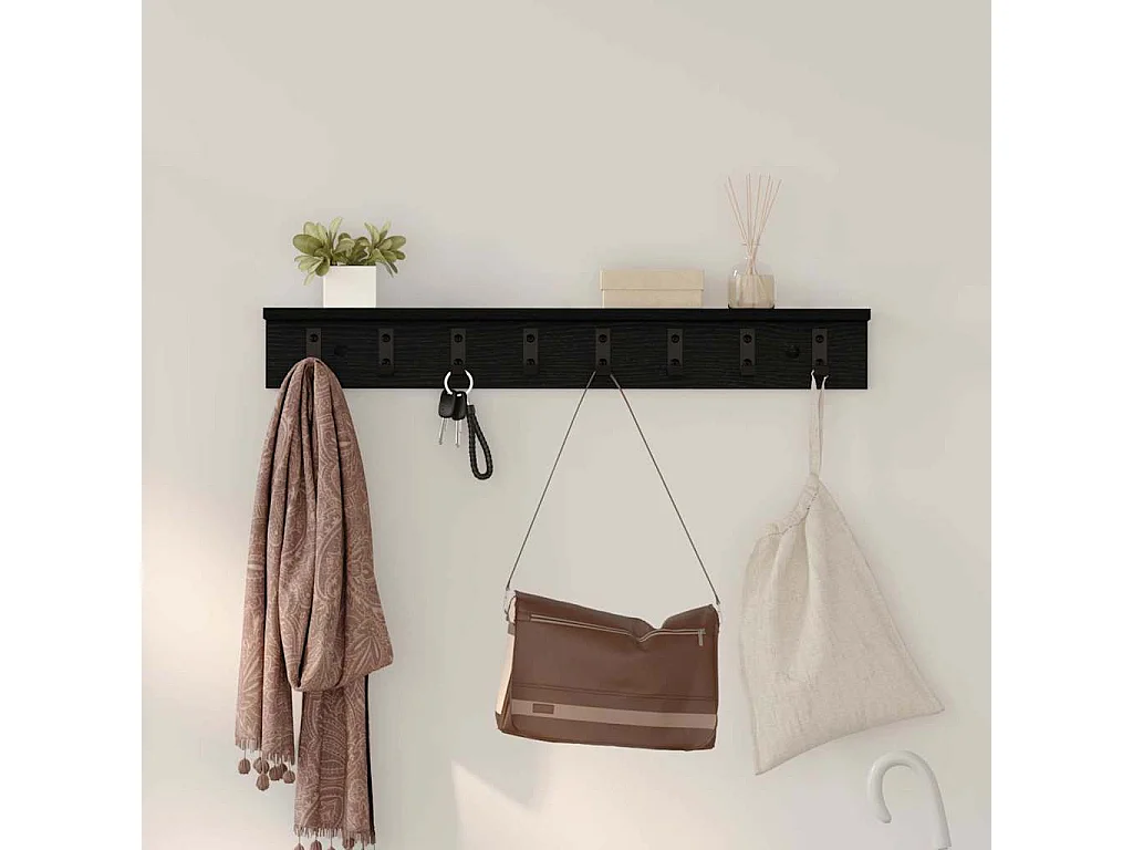 Wandkapstok met plank Zwart eiken 80 x 10,5 x 10,5 cm