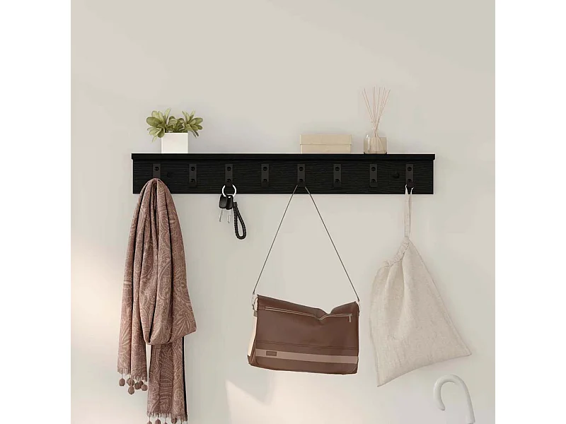 Wandkapstok met plank Zwart eiken 80 x 10,5 x 10,5 cm