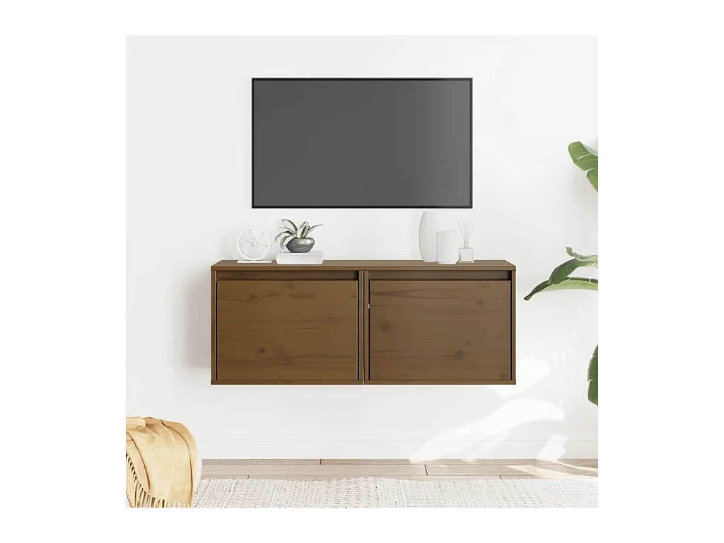 Armoires murales 2pcs Marron miel 45x30x35cm Bois de pin massif