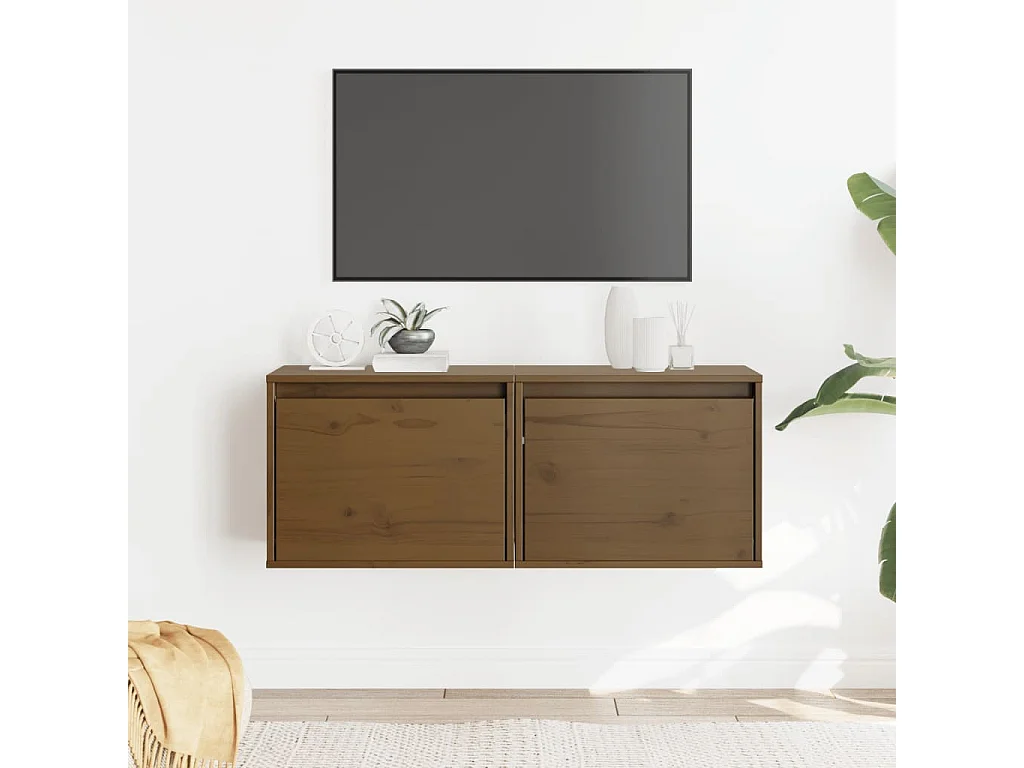 Armoires murales 2pcs Marron miel 45x30x35cm Bois de pin massif