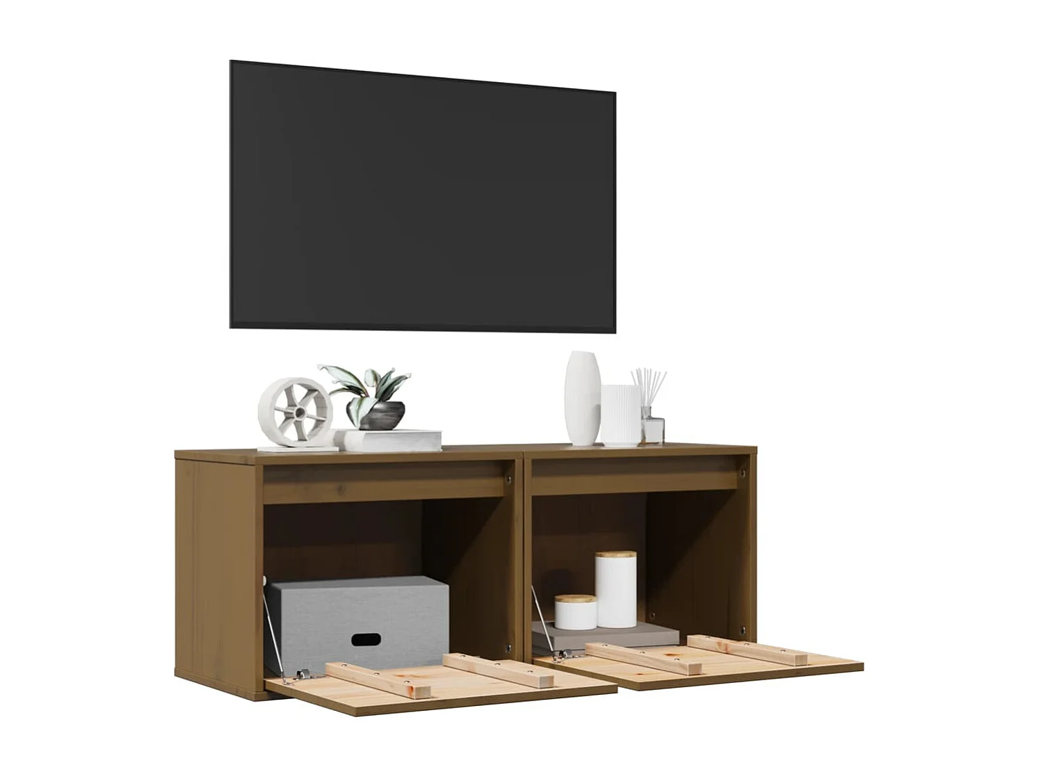 Armoires murales 2pcs Marron miel 45x30x35cm Bois de pin massif