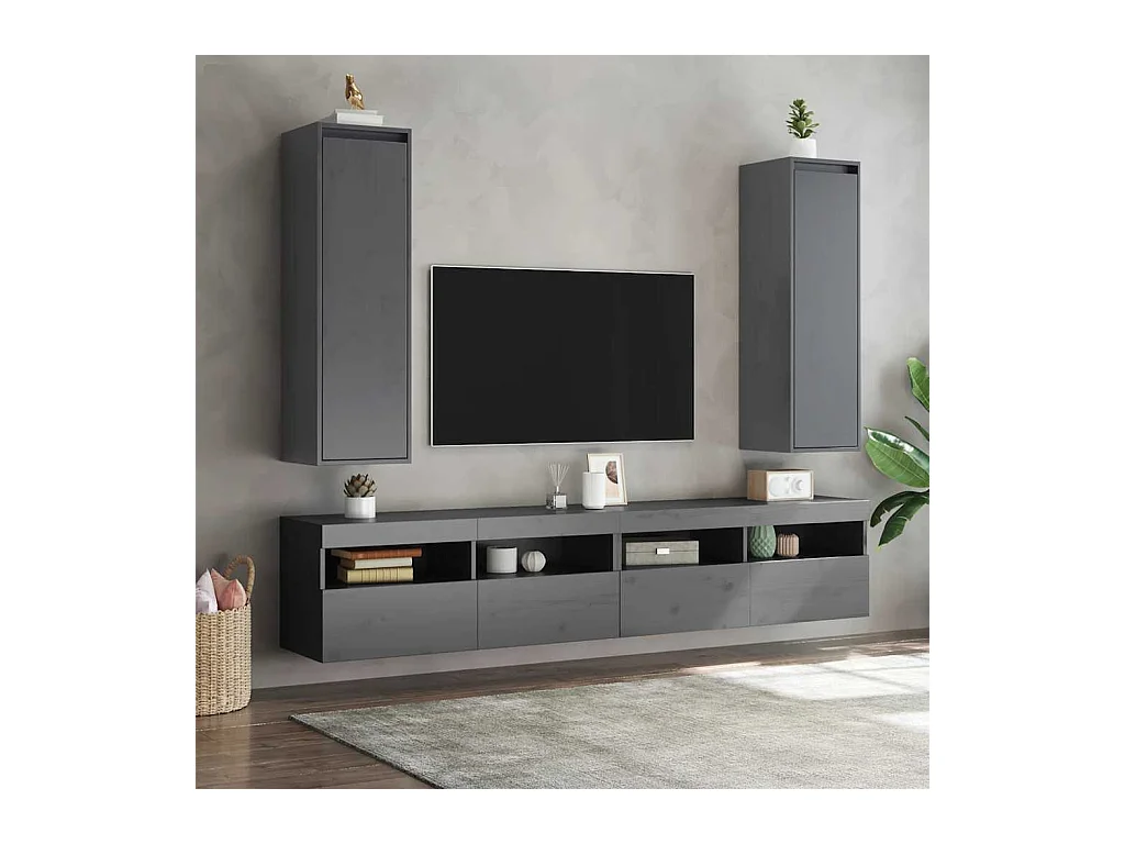 Armarios de pared 2 uds Gris 30x30x100 cm Madera maciza de pino