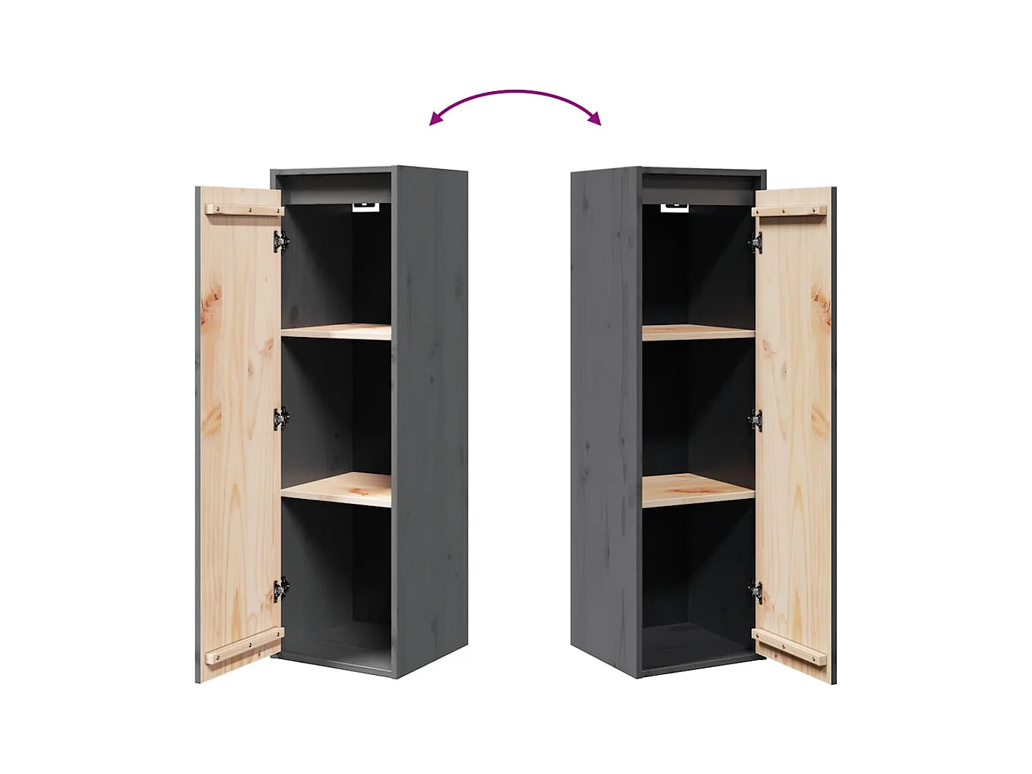 Armarios de pared 2 uds Gris 30x30x100 cm Madera maciza de pino