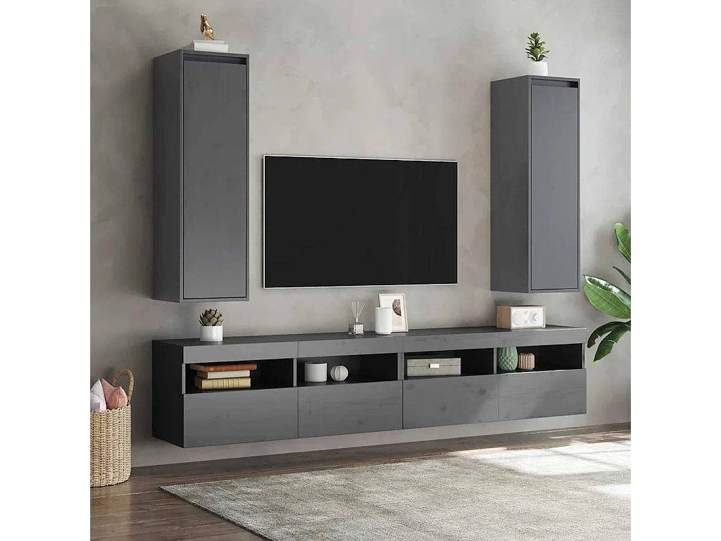 Armoires murales 2 pcs Gris 30x30x100 cm Bois de pin massif