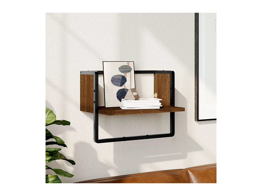 Mensola da parete con barra rovere marrone 40x25x30 cm